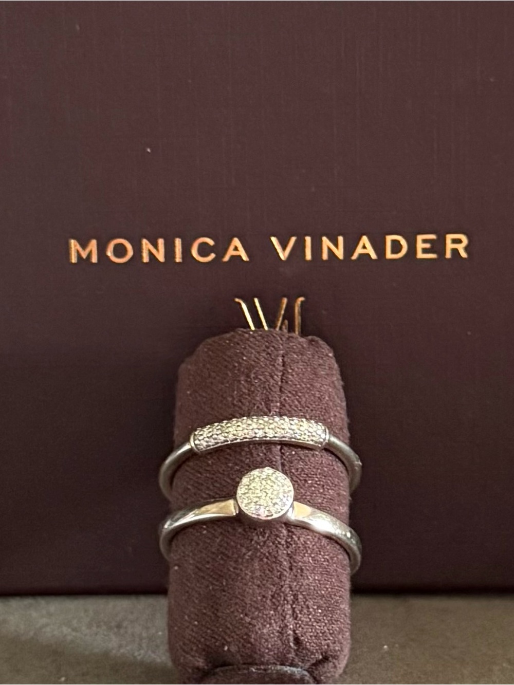 Fiji Mini Button Stacking Ring and The Monica Vinader
Stellar Diamond Band Ring